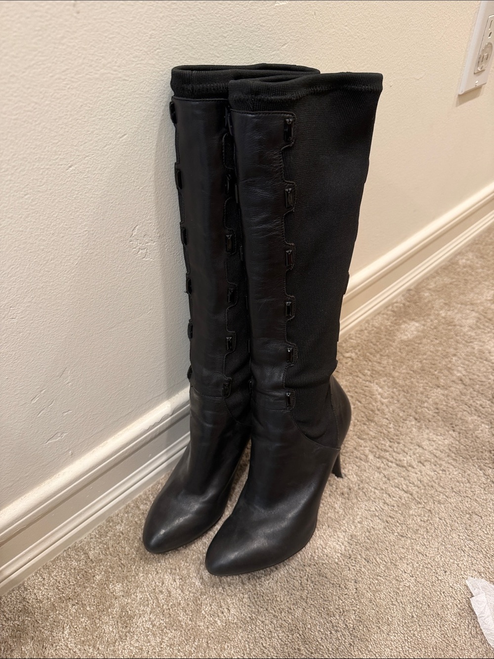 b. makowsky Black Over-the-Knee Pointed Toe Stiletto Boots